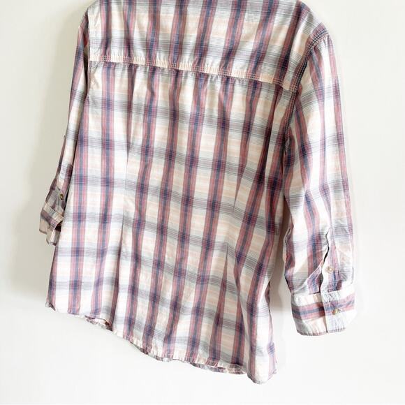 Carhartt 3/4” Roll Tab Sleeve Plaid Button Down Top - Picture 5 of 6